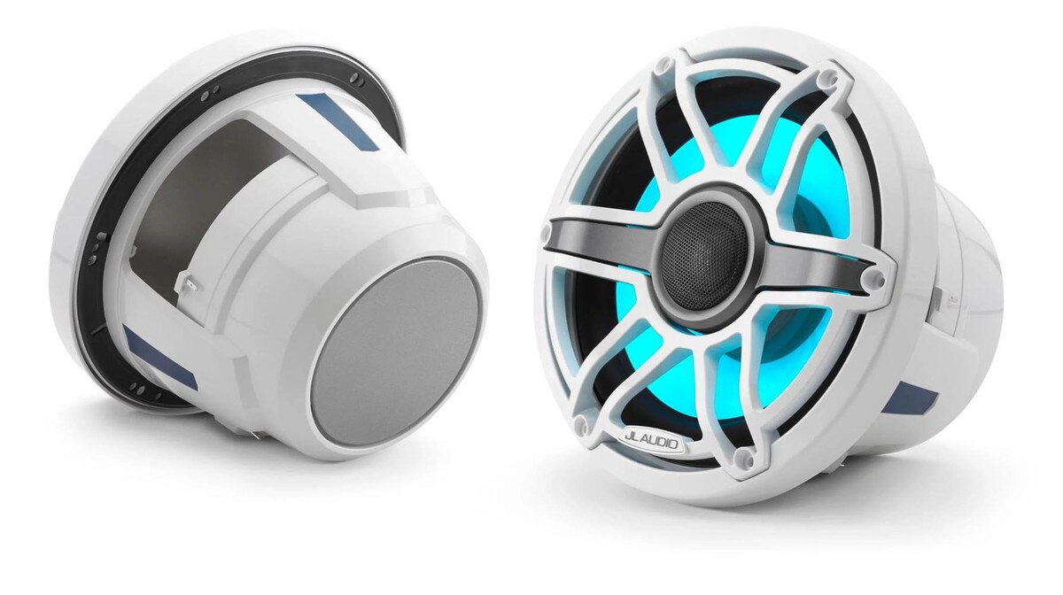 JL Audio M6-880X-S-GwGw-i 8.8" Marine Speakers with RGB LED – White Sport Grille